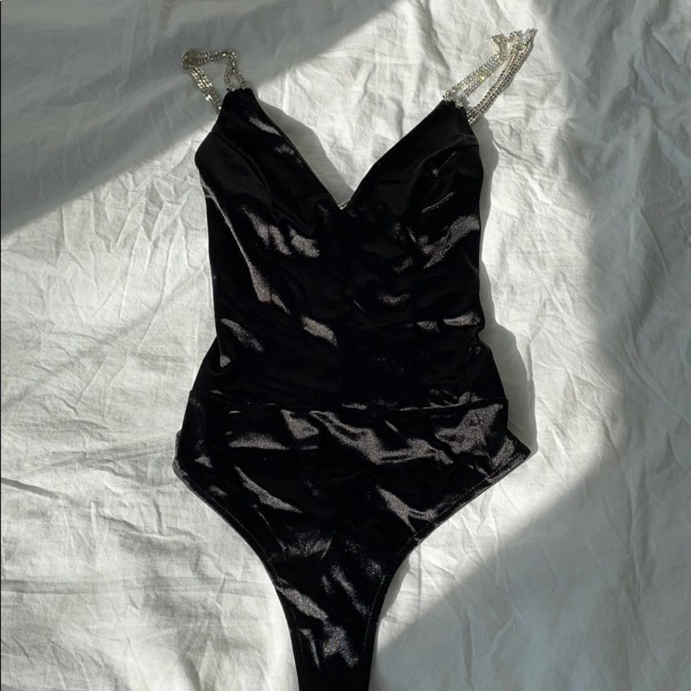 Black Bodysuit with crystal straps